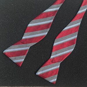 Saddlebred Red/Burgundy, Gray, Blue Striped Self-Tie Bow Tie